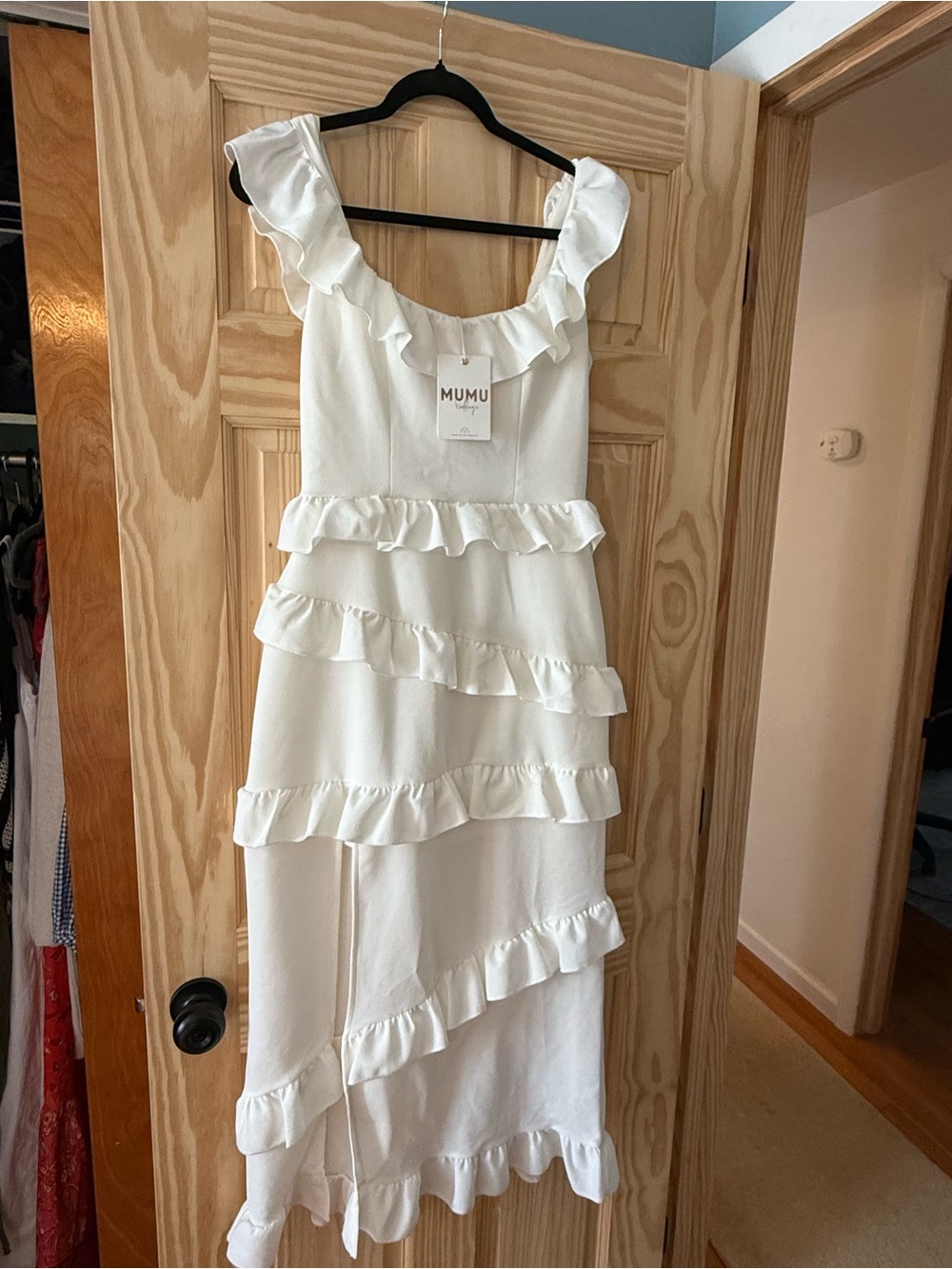Show Me Your MuMu Greta White Ruffle Tiered Midi Dress